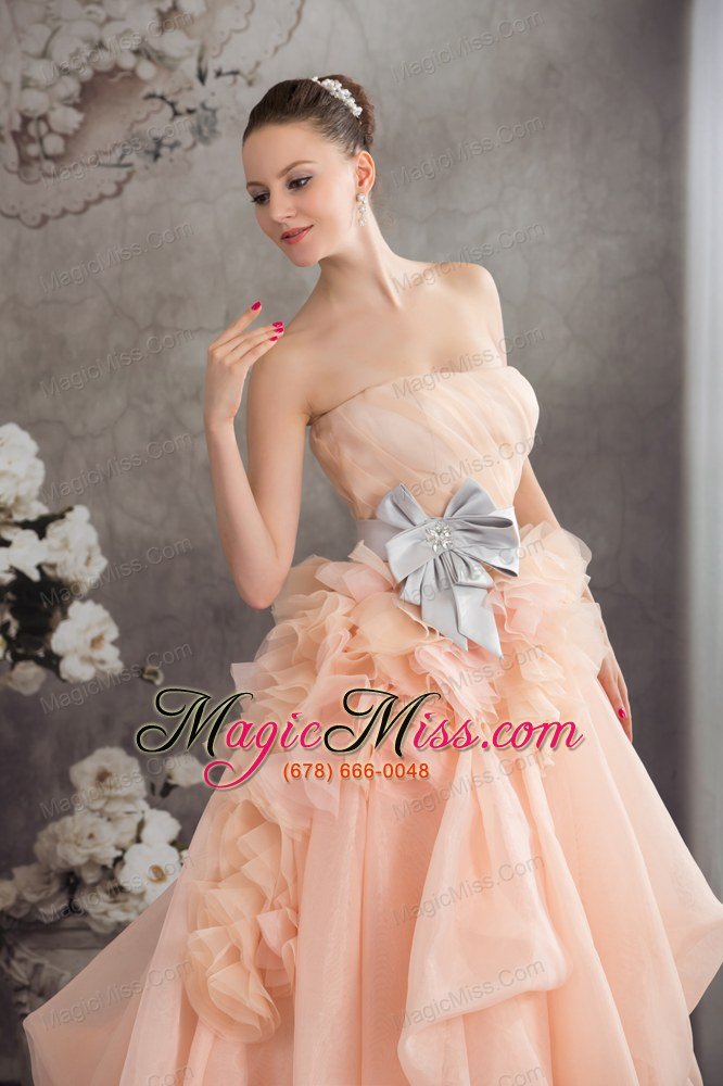 wholesale baby pink a-line strapless ruffles sash court train wedding dress