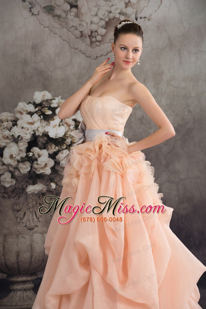 wholesale baby pink a-line strapless ruffles sash court train wedding dress