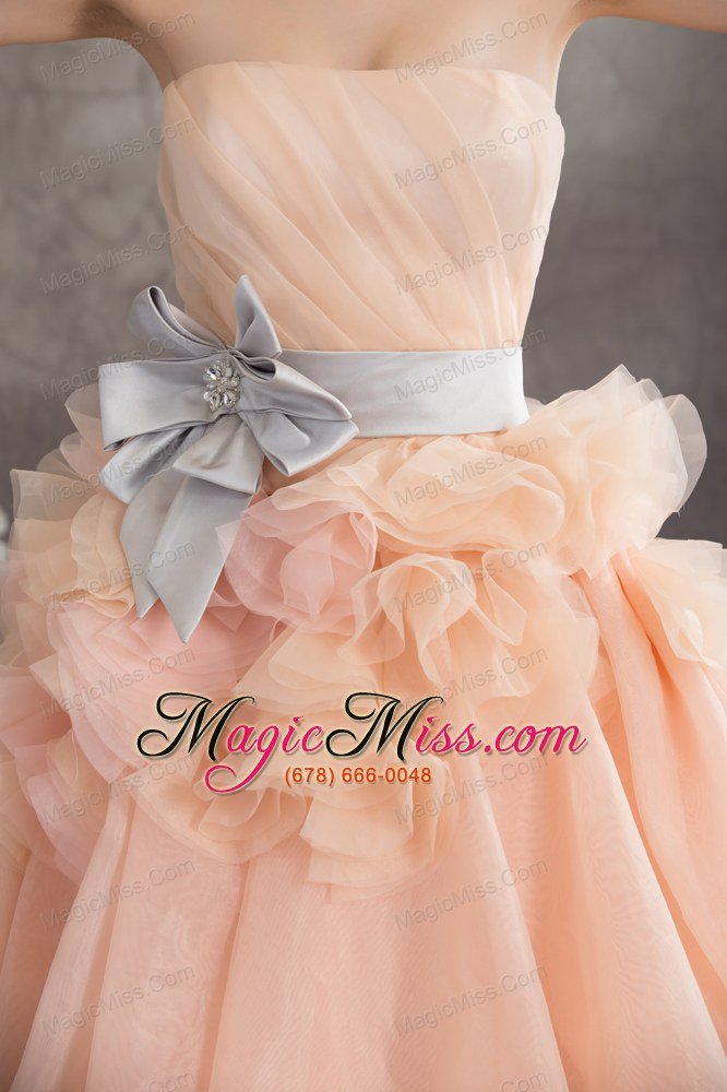 wholesale baby pink a-line strapless ruffles sash court train wedding dress