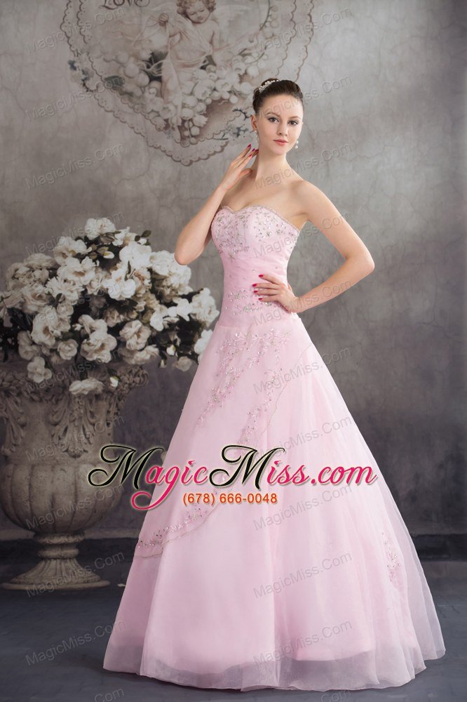 wholesale pincess sweetheart baby pink organza appliques prom dress