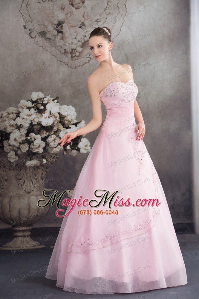 wholesale pincess sweetheart baby pink organza appliques prom dress