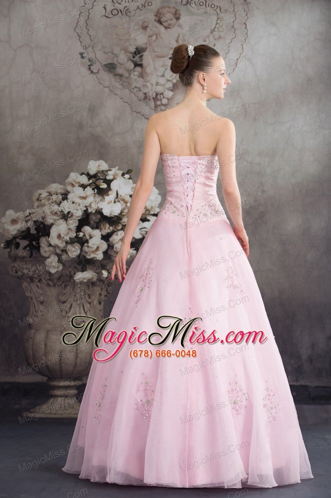 wholesale pincess sweetheart baby pink organza appliques prom dress