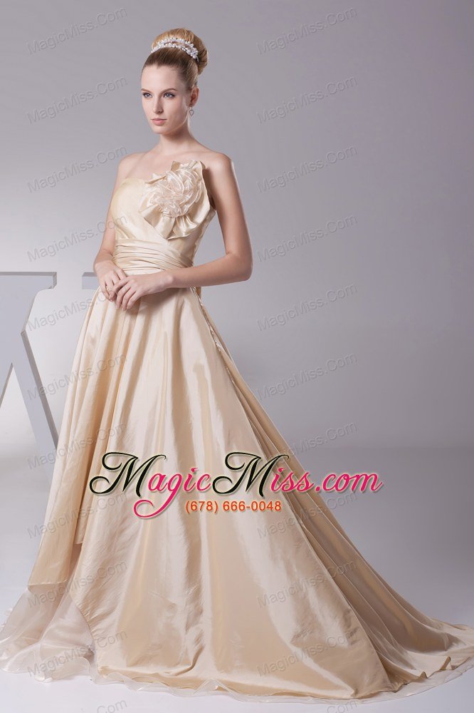 wholesale hand made flowers strapless princess wedding dress with brush train