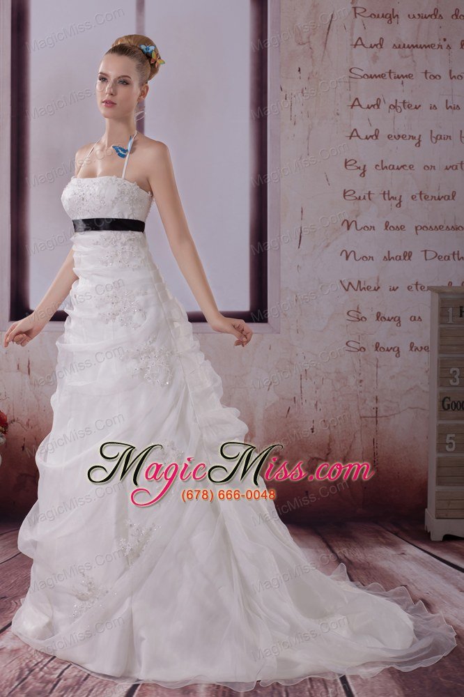 wholesale appliques halter brush train a-line wedding dress in white