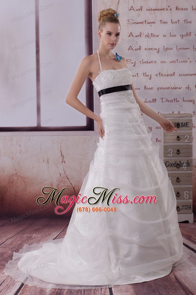 wholesale appliques halter brush train a-line wedding dress in white