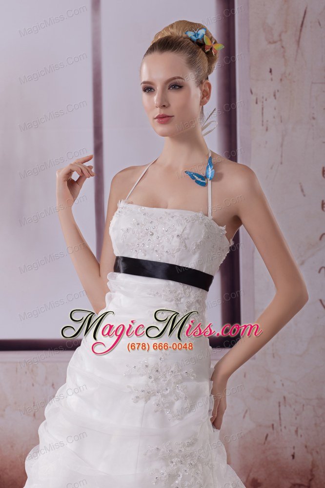 wholesale appliques halter brush train a-line wedding dress in white