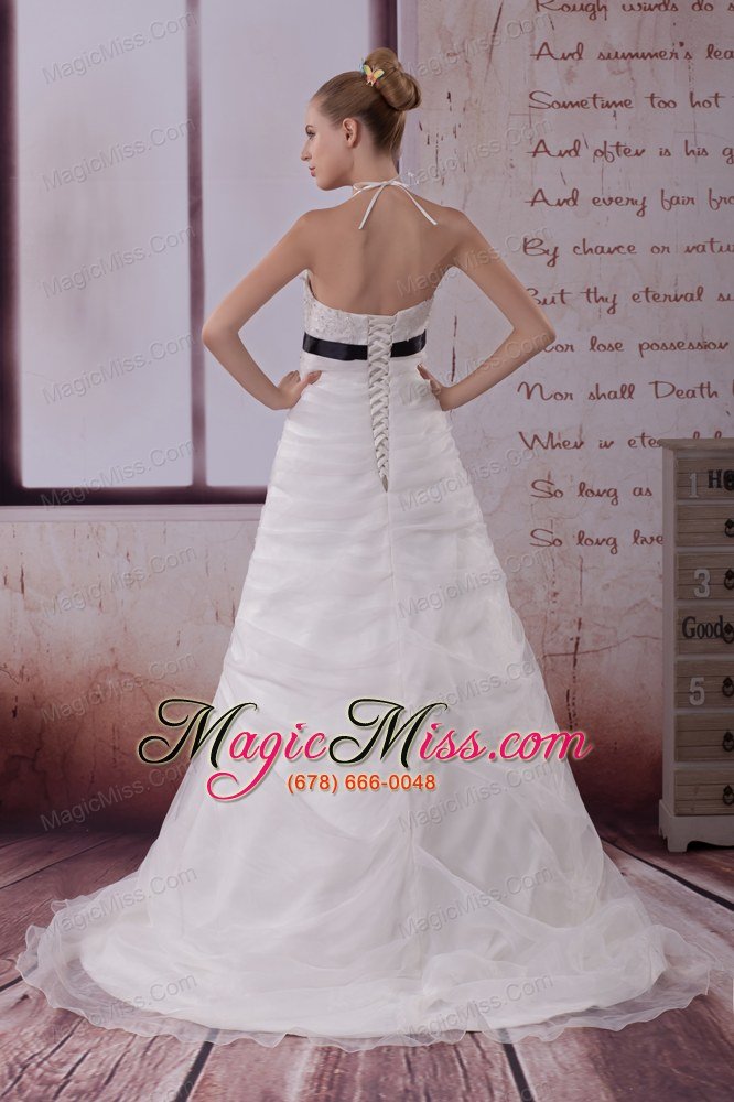 wholesale appliques halter brush train a-line wedding dress in white