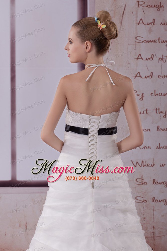 wholesale appliques halter brush train a-line wedding dress in white