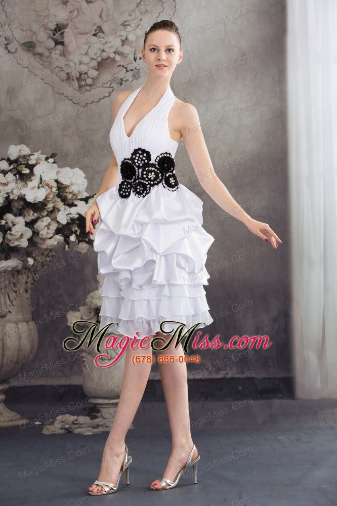 wholesale black hand made flowers halter top princess short wedding dress