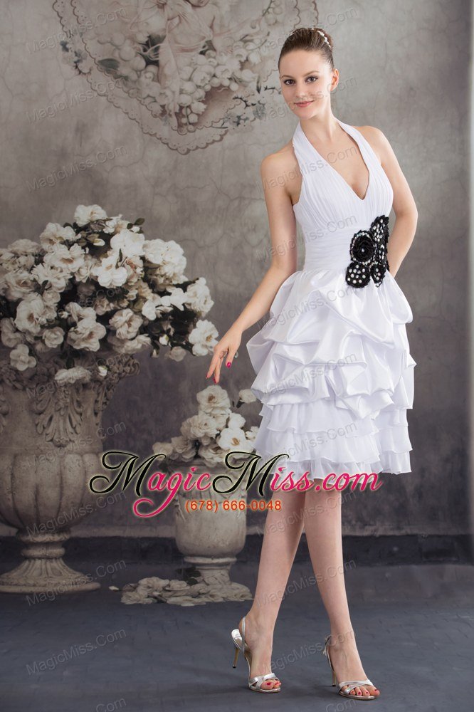 wholesale black hand made flowers halter top princess short wedding dress