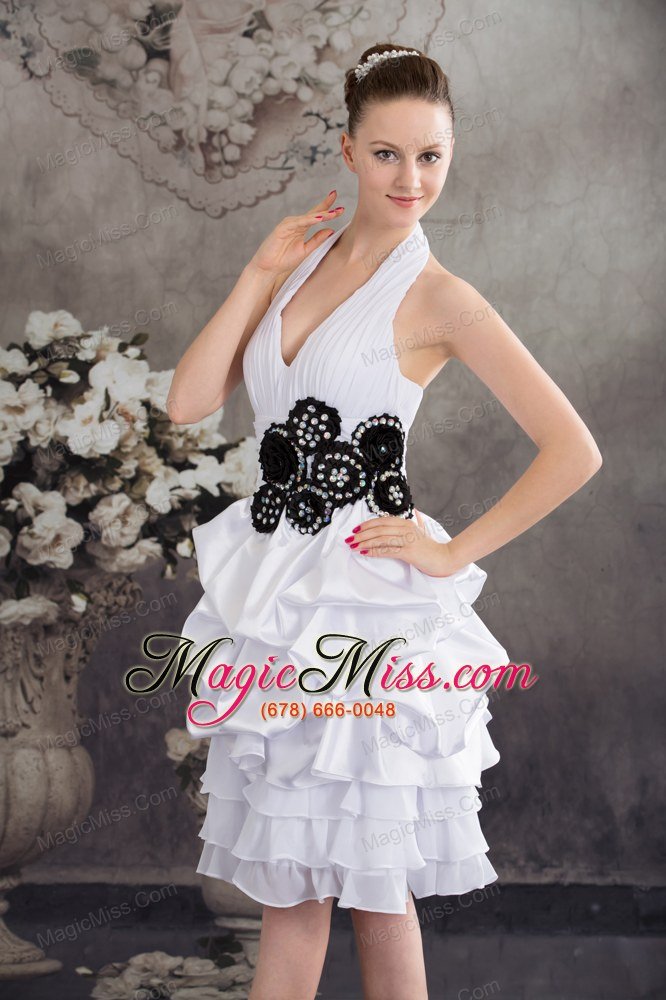 wholesale black hand made flowers halter top princess short wedding dress