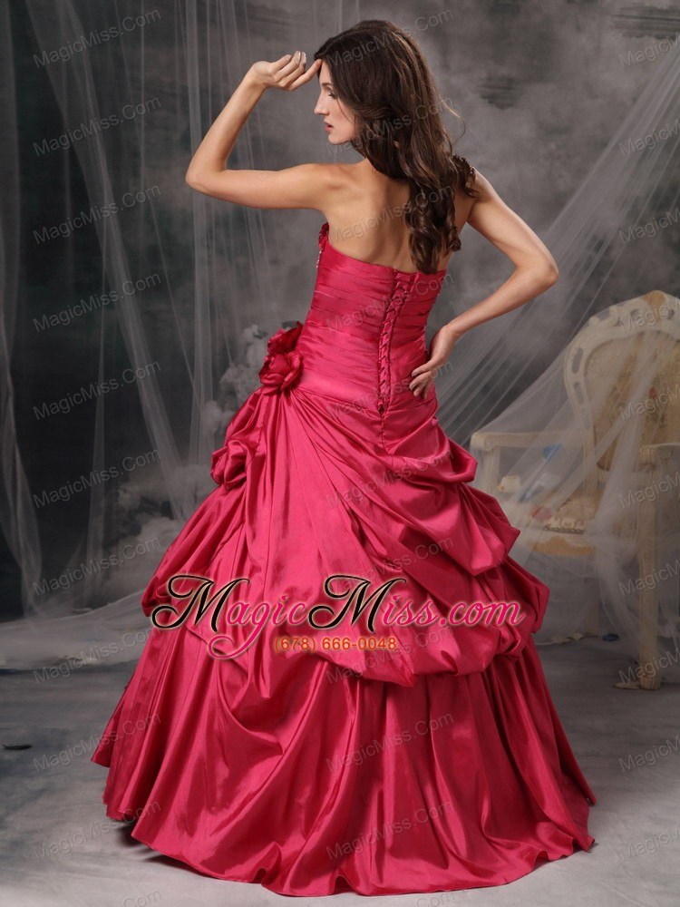 wholesale red a-line / princess strapless floor-length taffeta beading quinceanera dress