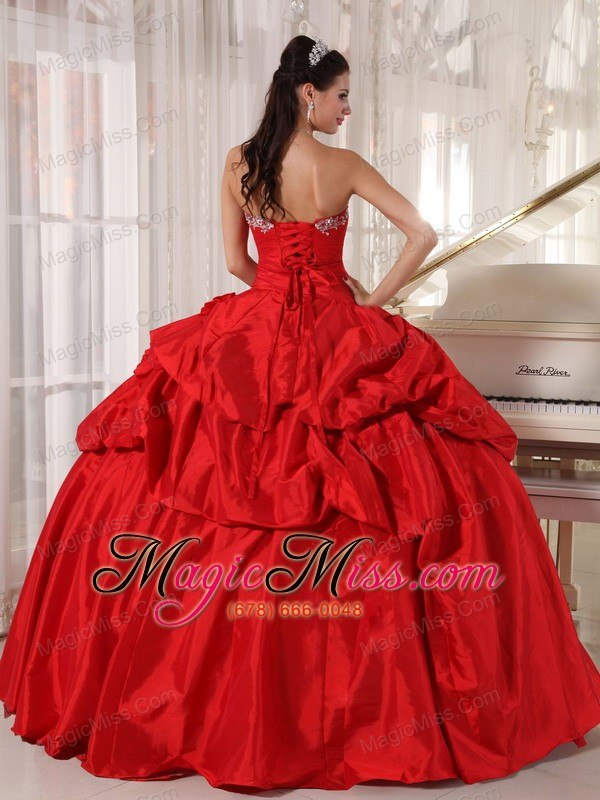wholesale red ball gown sweetheart floor-length taffeta beading quinceanera dress
