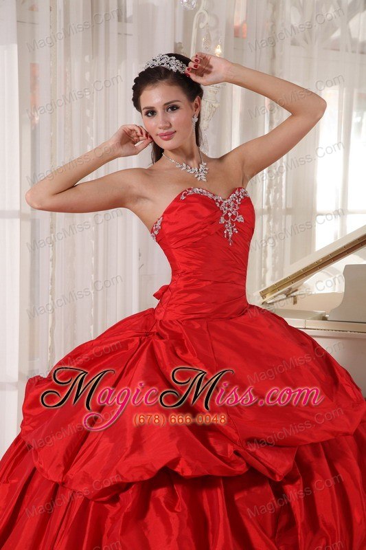 wholesale red ball gown sweetheart floor-length taffeta beading quinceanera dress