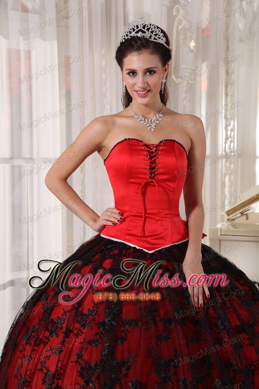 wholesale red ball gown sweetheart floor-length tulle and taffeta lace quinceanera dress