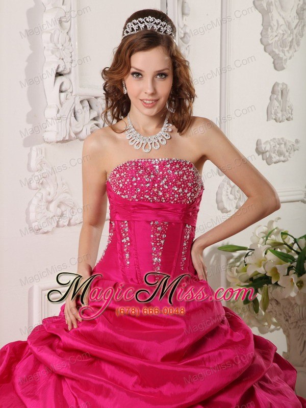 wholesale red ball gown strapless floor-length taffeta beading quinceanera dress