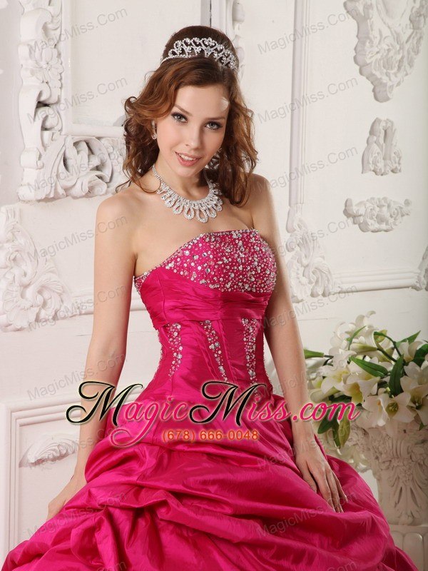 wholesale red ball gown strapless floor-length taffeta beading quinceanera dress