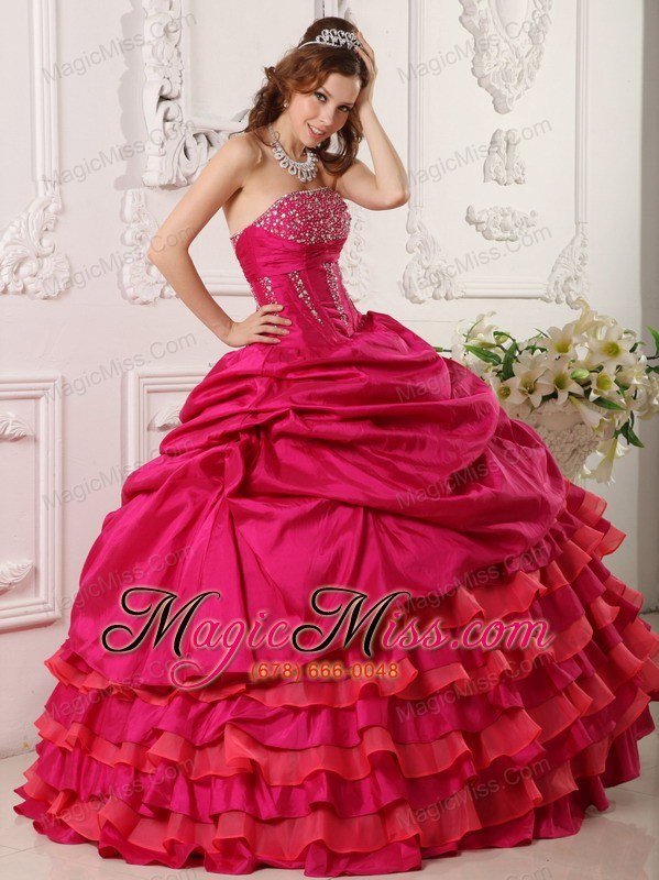 wholesale red ball gown strapless floor-length taffeta beading quinceanera dress