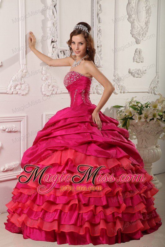 wholesale red ball gown strapless floor-length taffeta beading quinceanera dress