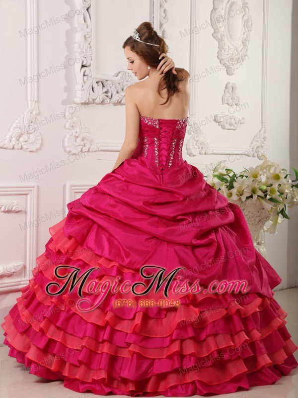 wholesale red ball gown strapless floor-length taffeta beading quinceanera dress