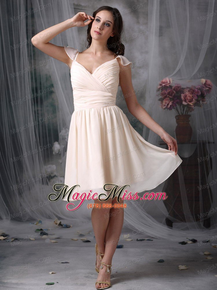 wholesale off white empire v-neck knee-length chiffon ruch prom dress