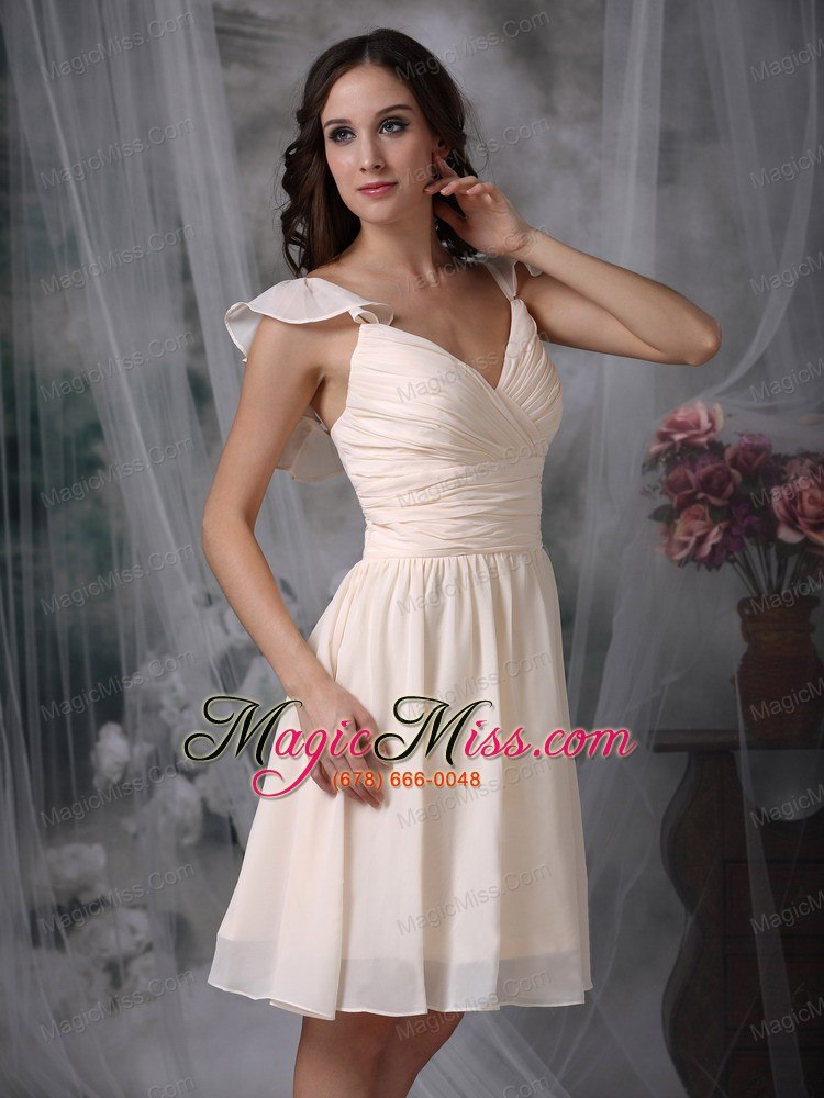 wholesale off white empire v-neck knee-length chiffon ruch prom dress