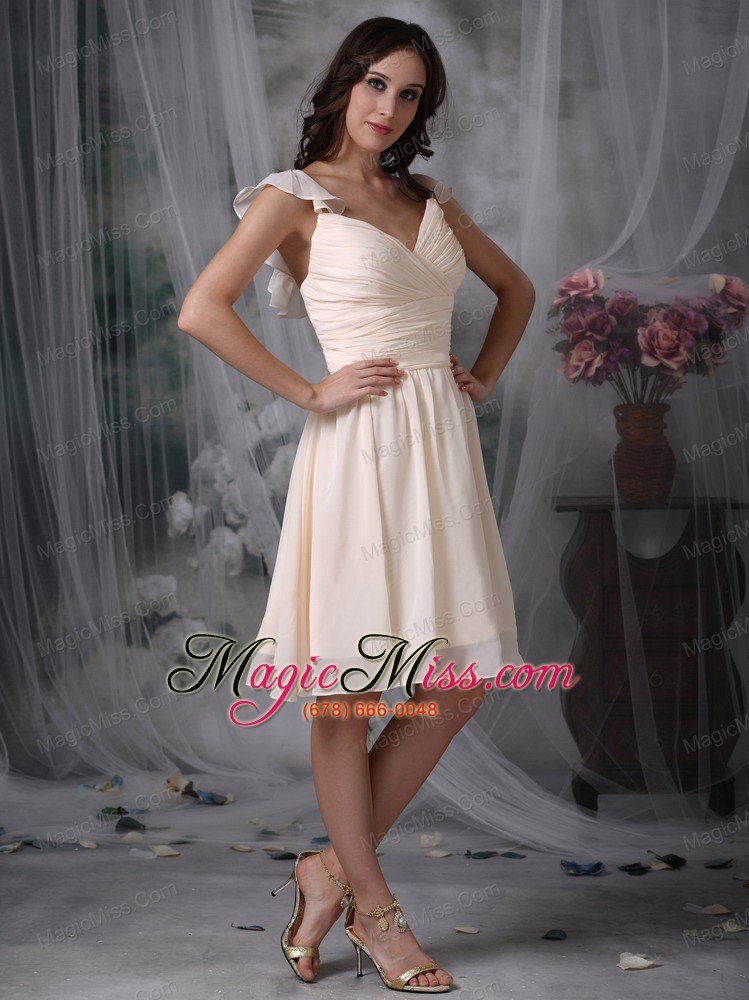 wholesale off white empire v-neck knee-length chiffon ruch prom dress