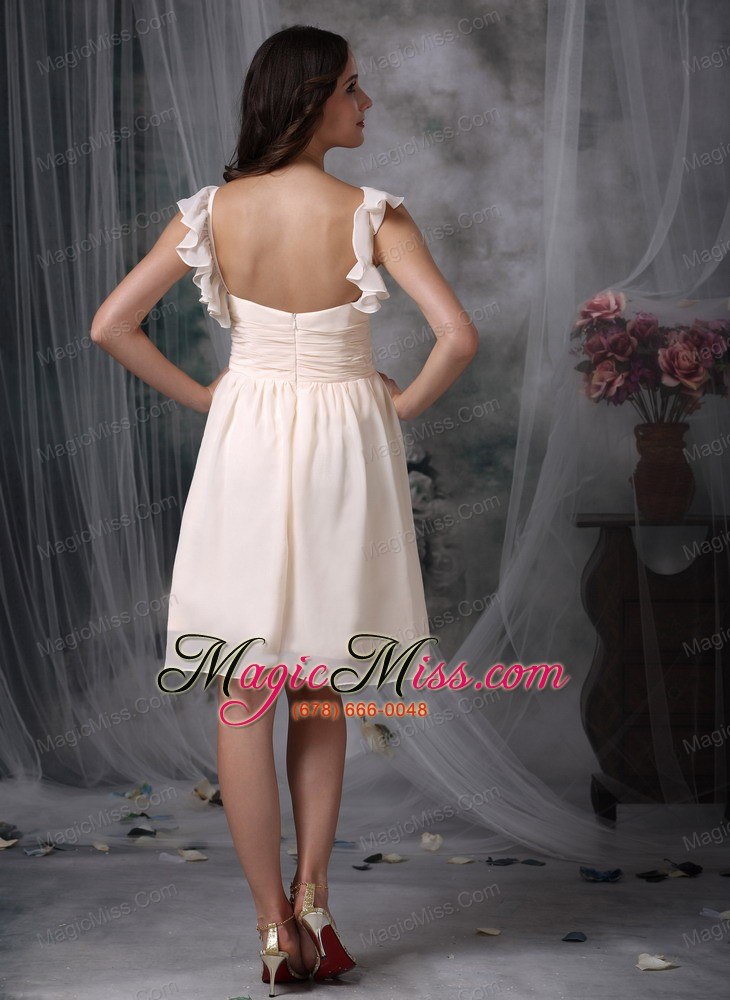 wholesale off white empire v-neck knee-length chiffon ruch prom dress