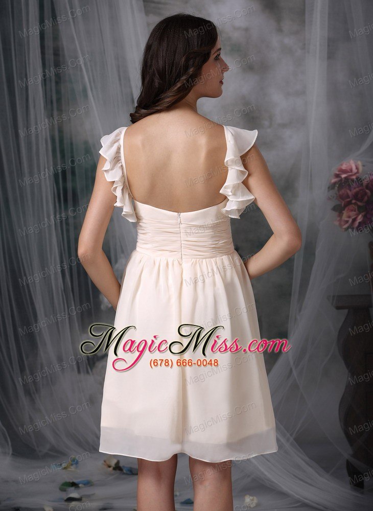 wholesale off white empire v-neck knee-length chiffon ruch prom dress