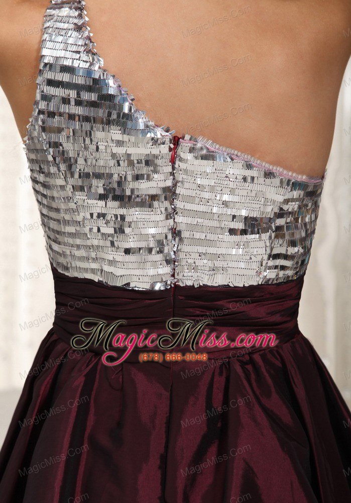 wholesale dark purple a-line one shoulder mini-length taffeta beading prom dress