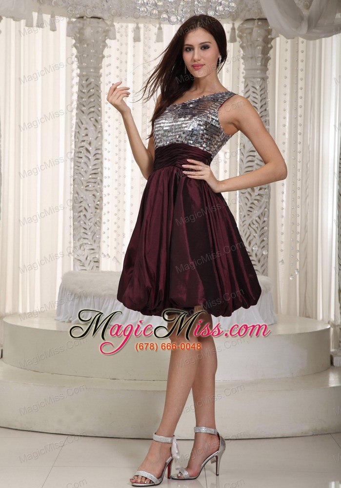 wholesale dark purple a-line one shoulder mini-length taffeta beading prom dress