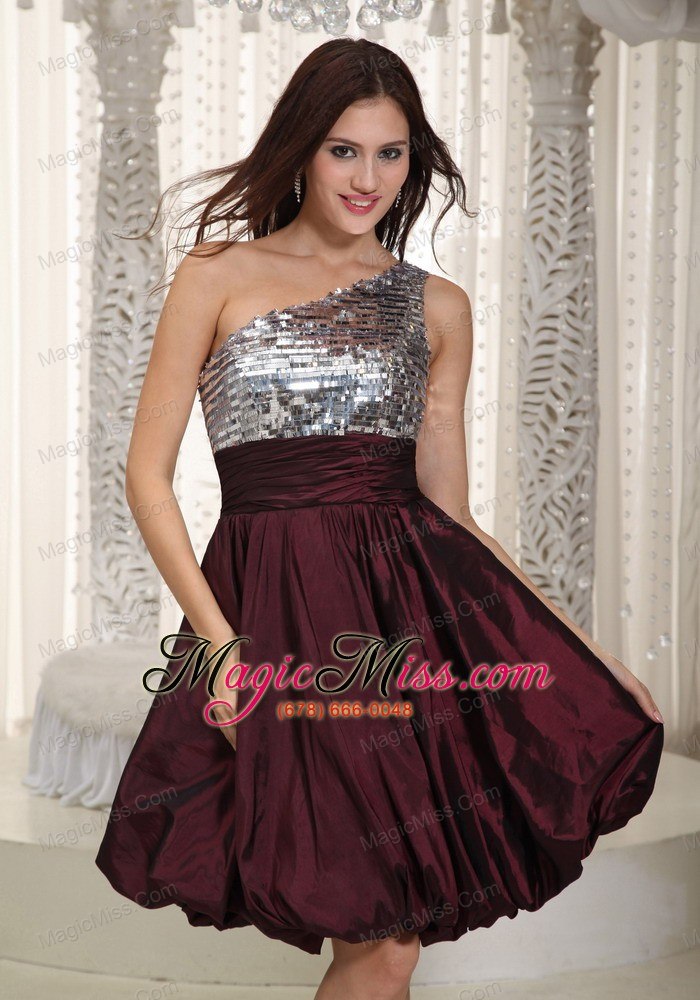 wholesale dark purple a-line one shoulder mini-length taffeta beading prom dress