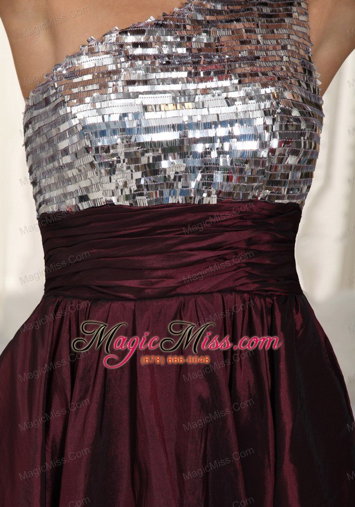 wholesale dark purple a-line one shoulder mini-length taffeta beading prom dress