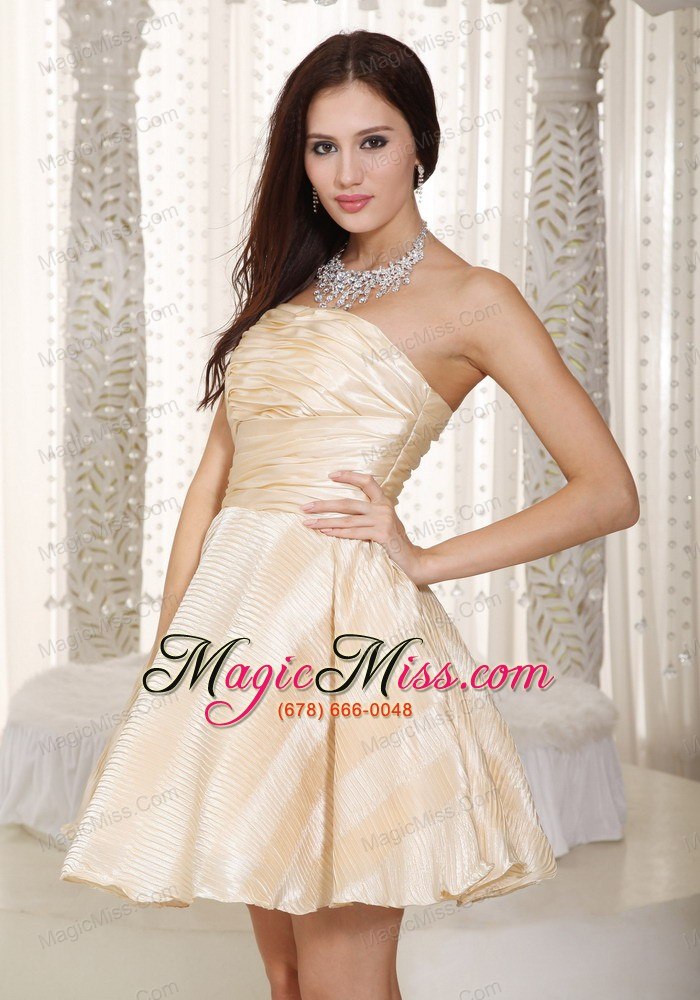 wholesale champagne a-line strapless mini-length taffeta ruch prom dress