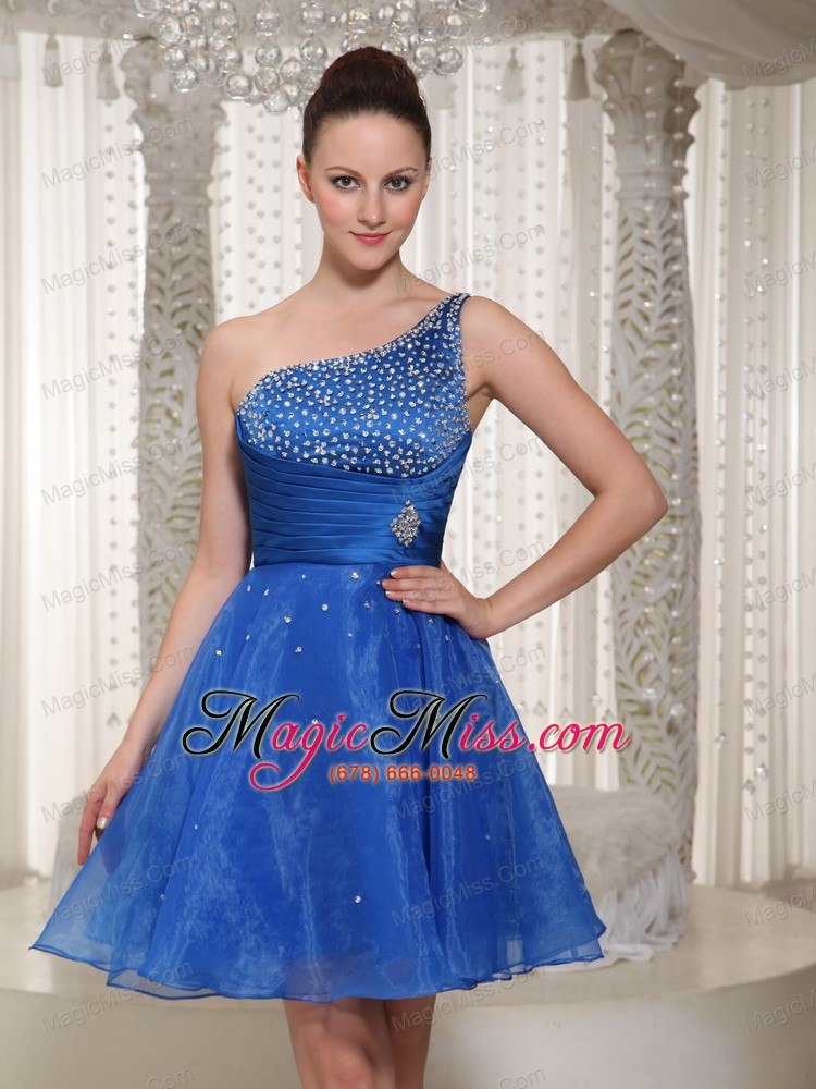 wholesale royal blue organza one shoulder beaded bodice homecoming dress for party