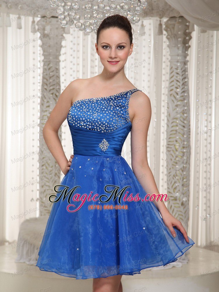 wholesale royal blue organza one shoulder beaded bodice homecoming dress for party