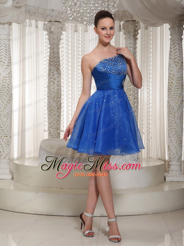 wholesale royal blue organza one shoulder beaded bodice homecoming dress for party