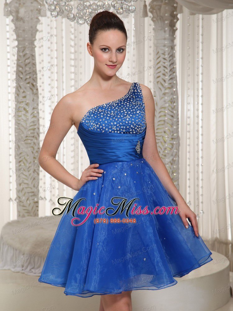 wholesale royal blue organza one shoulder beaded bodice homecoming dress for party