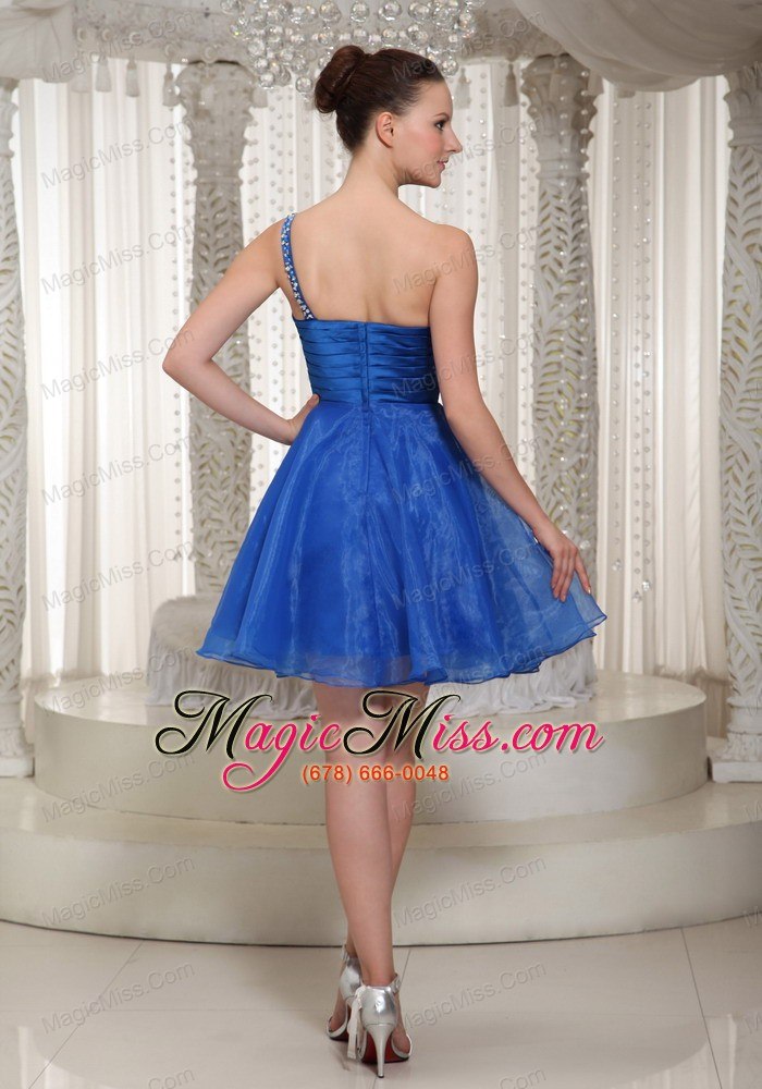 wholesale royal blue organza one shoulder beaded bodice homecoming dress for party