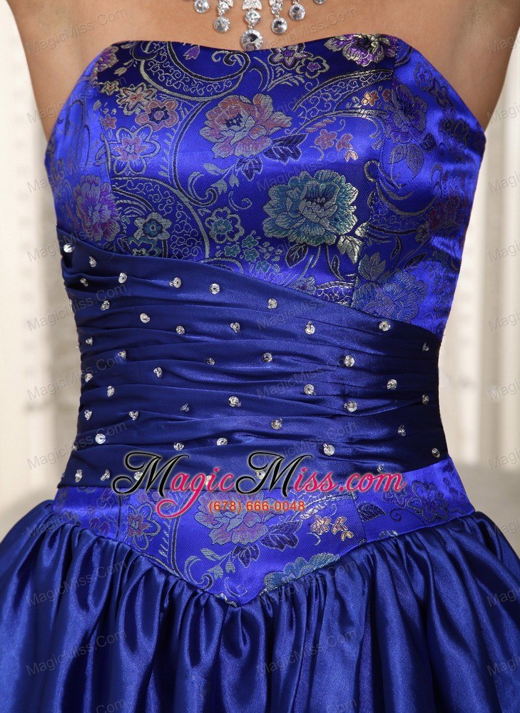 wholesale blue column strapless mini-length taffeta embroidery prom dress