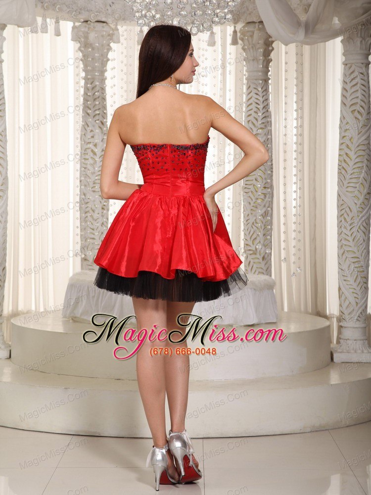 wholesale red and black column sweetheart mini-length organza and taffeta beading prom dress