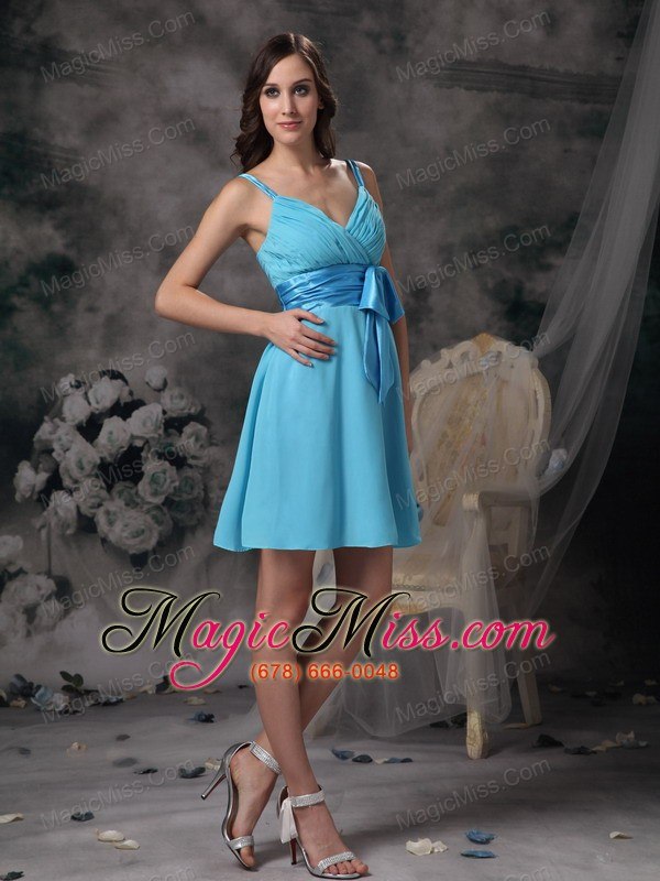 wholesale lovely aqua blue empire straps prom / homecoming dress chiffon bowknot mini-length