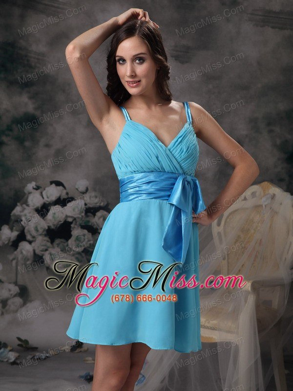 wholesale lovely aqua blue empire straps prom / homecoming dress chiffon bowknot mini-length