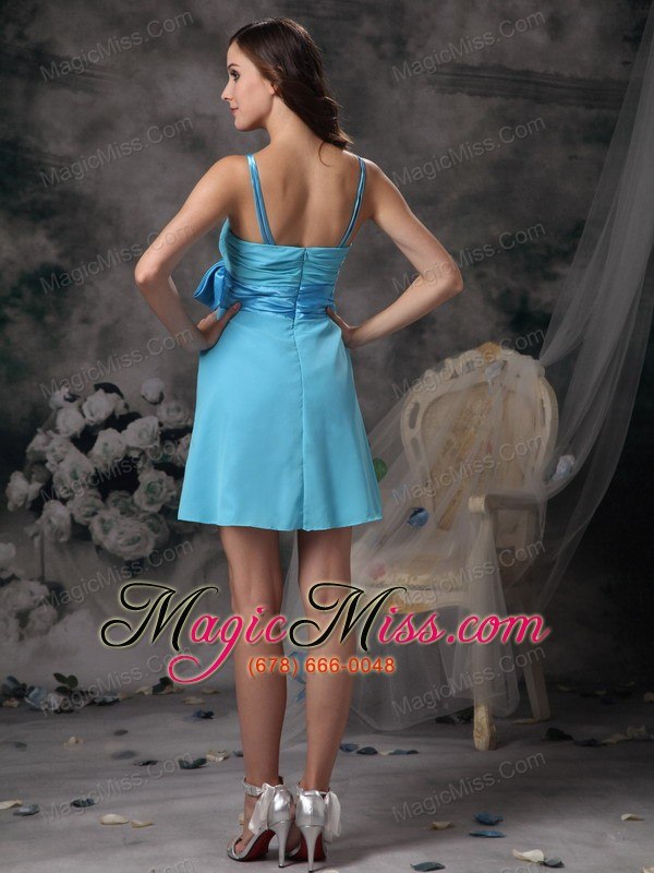 wholesale lovely aqua blue empire straps prom / homecoming dress chiffon bowknot mini-length