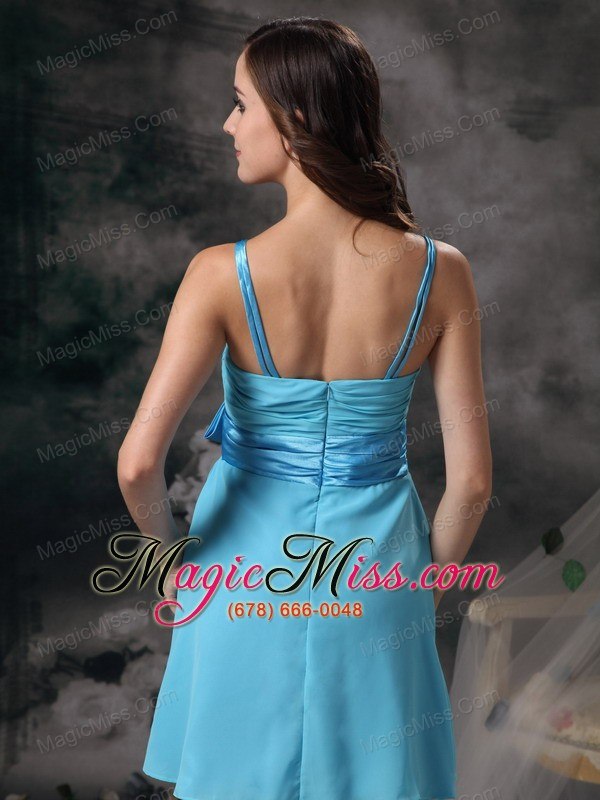 wholesale lovely aqua blue empire straps prom / homecoming dress chiffon bowknot mini-length