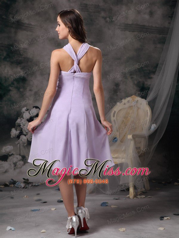 wholesale lilac empire v-neck mini-length chiffon prom / homecoming dress