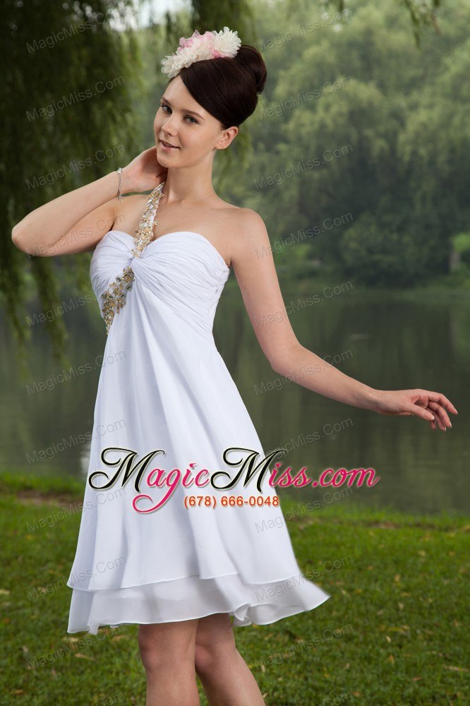 wholesale white empire one shoulder prom / homecoming dress beading knee-length chiffon