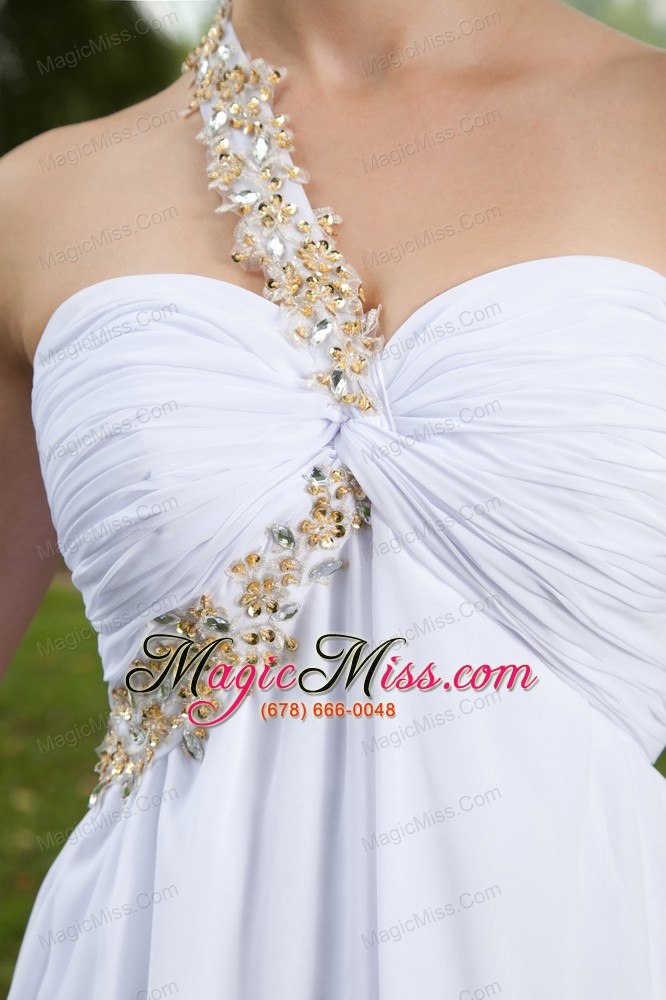 wholesale white empire one shoulder prom / homecoming dress beading knee-length chiffon