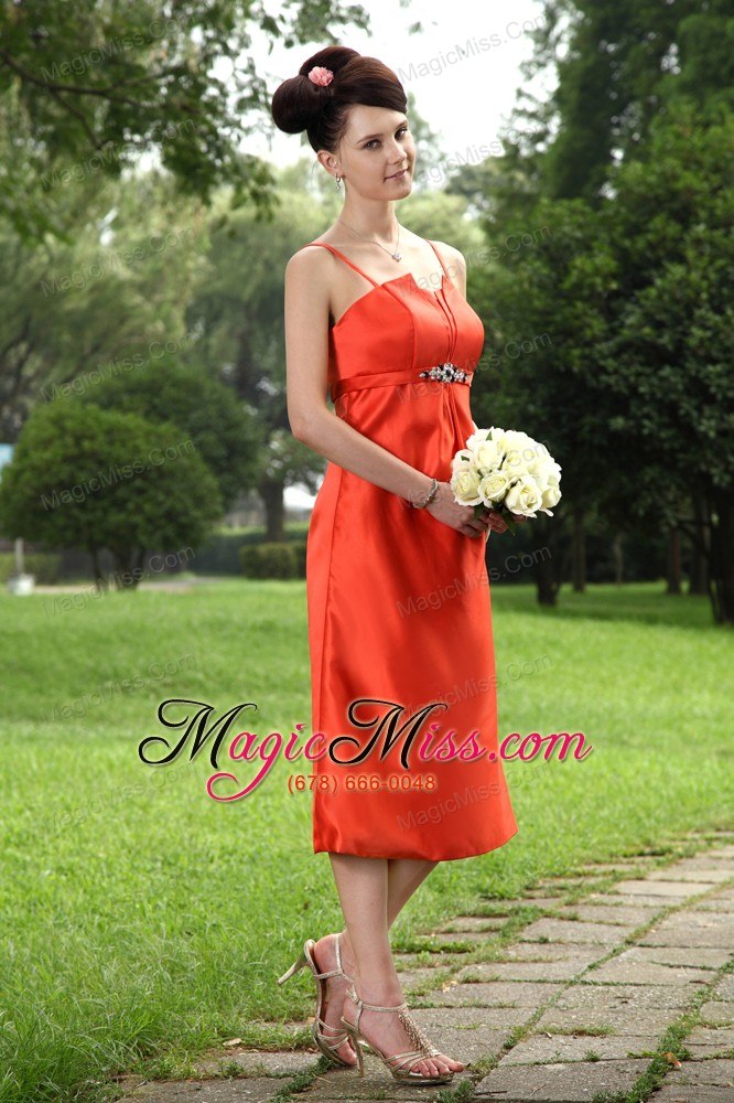 wholesale orange a-line straps tea-length taffeta beading prom dress