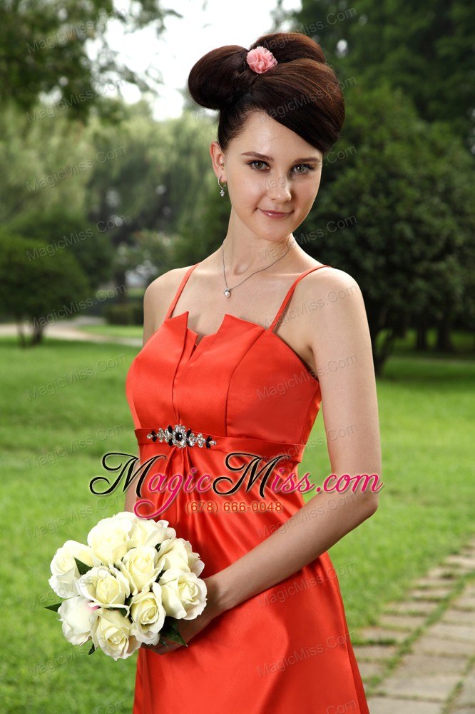 wholesale orange a-line straps tea-length taffeta beading prom dress